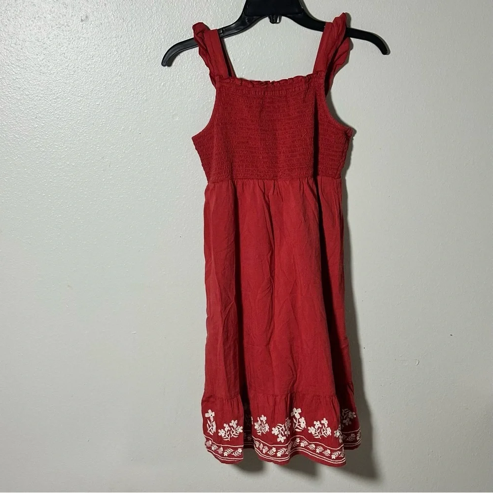 Old‎ Navy Kids Girl Orange Embroidered Dress Smocked Floral Hem size L(10/12)